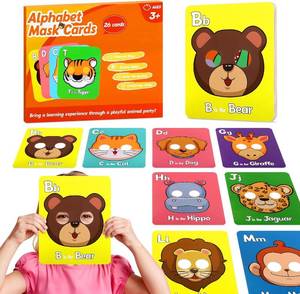 lot 3129 image: 26 PCS Alphabet Mask Cards, Colorful Alphabet ABC Flash Cards with Animal Mask, Giant Letter ABC Animal Faces Flash Learning Flashcards