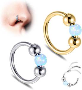 lot 3145 image: Opal Nose Rings Hoops 2PCS Steel Hinged Clicker Septum Hoop Nose Studs for Nostril Cartilage Helix Daith Tragus Conch Lip Ear Lobe Piercing Jewelry Cartilage Earring Septum Noses Rings