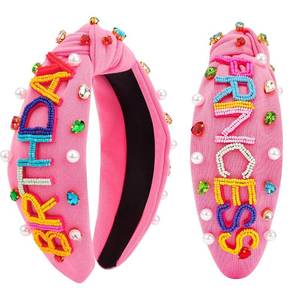 lot 3153 image: COCIDE Birthday Princess Headbands for Women Knotted Headbands for Women Pearl Wide Plain Turban Colorful Beads Hairbands Fashion Cross Knot Hair Bands with Crystal and Rhinestones (Pink, one size)