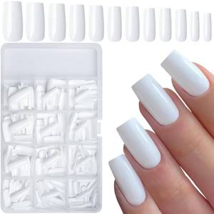 lot 3161 image: LuckForever 240pc White Square Press on Nails, Glue on Press on Nails, 10 Sizes, 1 Set, 240 Items, 240 Pieces, 1 Pack