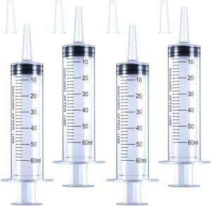 lot 3181 image: 60mL Luer Lock Syringes Without Needle Tip Cap, Plastic Liquid Syringes Individually Sterile SealedLiquid Measurement, Pack of 4