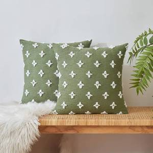 lot 3199 image: EMEMA Decorative Throw Pillow Covers Rhombic Jacquard Pillowcase Cushion Case Square for Couch Sofa Bed Living Room Bedroom Set of 2, 16x16 Inch, Sage Green