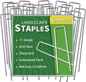 lot 3203 image: Landscape Staples 10 Inch 60 Pack, Garden Stakes Galvanized Garden Staples 11 Gauge, Plant Cover Stakes for Lawn Weed Barrier