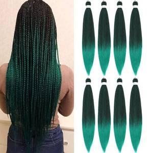lot 3217 image: Pre Stretched Braiding Hair Extension Synthetic Soft Prestretched Braids Hair for Women (BlackGreen, 26 Inch)8pc