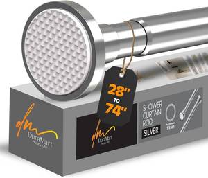 lot 3220 image: Silver Shower Curtain Rod Spring Tension, Stainless Steel Tension Curtain Rods No Drilling Required, Rust Free Shower Rods for Bathroom, Non-Slip Shower Tension Rod, Adjustable Curtain Rod (28  - 74 )