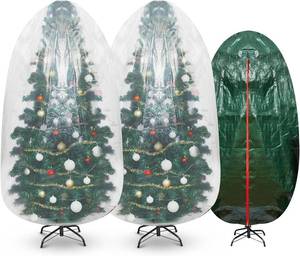 lot 3302 image: Gueevin Upright Christmas Tree Storage Cover Bag for Tree Heavy Duty Tear Proof, 2 Pieces 9 x 4 Christmas Tree Clear Poly Storage Disposal Bag for 7.5-9 ft Tree(White Green, 6.23 x 4.59 ft)