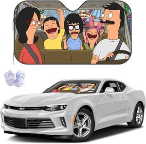 lot 3312 image: Funny Cartoon Car Sunshade Front Windshield Sun Shade Hardened Sun Visor Shield Cover Foldable Reflector for Car Truck SUV, Keeps Your Vehicle Cool
