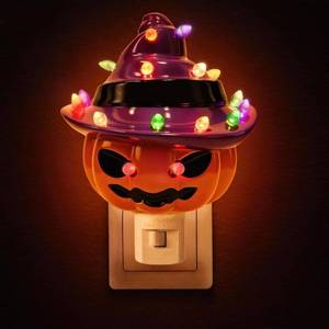 lot 3317 image: Halloween Decorations, Ceramic Pumpkin in Witch Hat Plug-in Night Light, Vintage Halloween Decorative Night Light with 17 Bulbs, Halloween Decor Indoor for Party Gift Bedroom & Hallway