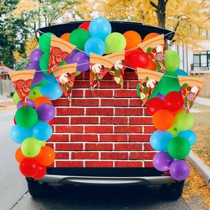 lot 3320 image: RoundFunny 93pcs Halloween Ninja Themed Trunk or Treat Car Decorations Party and Pizza Balloons Kit Garland Banners 3 x 5ft Brick Backdrop for Suv Archway Garage Door Halloween Cartoon Party Supplies