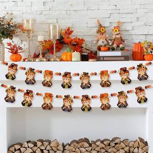 lot 3332 image: Lot of 2, Geelin 8.2 ft Fall Decor Wooden Bead Garland with Scarecrow Fall Tiered Tray Decorations for Home Scarecrow Wood Beads Hanging Banner Thanksgiving Farmhouse Decor for Home Fireplace Autumn Hanging