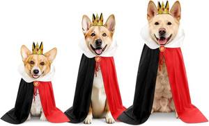 lot 3333 image: Dansydaisy Halloween Dog Queen Costume Set Red Black Cape with Crown Brooch Small Dog Outfit for Party Cosplay