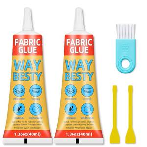 lot 3354 image: Fabric Glue Permanent, 40ml Liquid Stitch Fabric Glue for Clothing Permanent Washable, Patches, Denim, Leather, Polyester, Flannel, Cotton- it Waterproof (2 Pack 1.36oz)