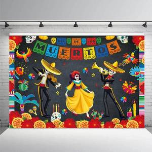 lot 3387 image: MEHOFOND 7x5ft Day of The Dead Backdrop Mexican Fiesta Sugar Skull Flowers Photography Background Vinyl Dia De Los Muertos Marigold Dress-Up Party Supplies Banner Table Decoration Photobooth Props