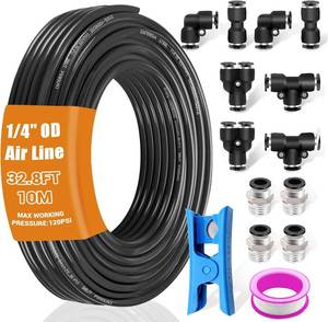 lot 3393 image: mankk 14 Air Line Tubing Kit Air Hose Fittings 14 (6.35mm) OD x 32.8 Feet Polyurethane PU Tube Push to Connect Fittings Pneumatic Tubing Compressed Accessories