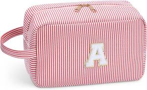 lot 3428 image: Etercycle Pink Makeup Bag, Large Pink Makeup Pouch Personalized Cute Initial Waterproof Makeup Bag Gifts for Women Her Birthday Friends Female Mom Teacher A