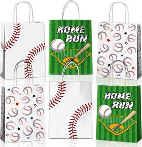 lot 3431 image: JOYGATHER 24 Pcs Baseball Party Favors Bags with Handles, Baseball Goodie Gift Candy Treat Snack Paper Bags with 3 Different Types for Birthday Party Supplies