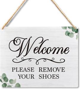 lot 3436 image: Wall Pediments Please Remove Your Shoes Sign,Shoes Off Sign,Remove Your Shoes Hanging Welcome Sign for Front Door,10x8 Inches