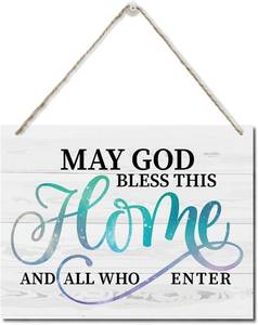 lot 3437 image: Printed Wood Plaque Sign Wall Hanging, Home Wall Decor May God Bless This Home And All Who Enter Rustic Hanging Wall Plaque Wood Signs, Housewarming Gifts, Blessed Family Sign F