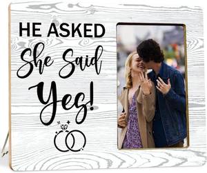lot 3441 image: He Asked And She Said Yes Wood Photo Frame for Engaged,Wedding Engagement Wood Photo Frame for Couples