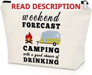 lot 3453 image: Happy Camper Cosmetic Bag - Makeup Travel Bag for Women, Couples & Campers - Accessory for Travel. GRAY