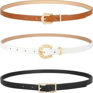 lot 3454 image: SUOSDEY 3 Pack Women Skinny Leather Belt for Dresses Thin Leather Waist Belts for Ladies Jeans