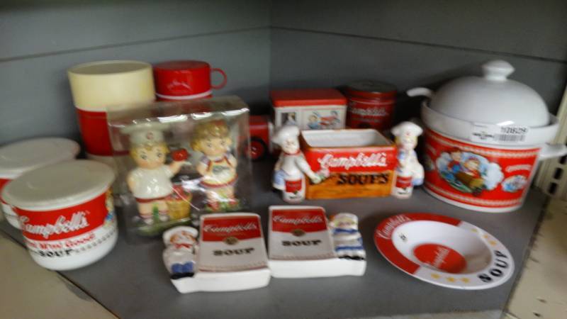 lot 10829 image: Lot of campbells soup containers, decor