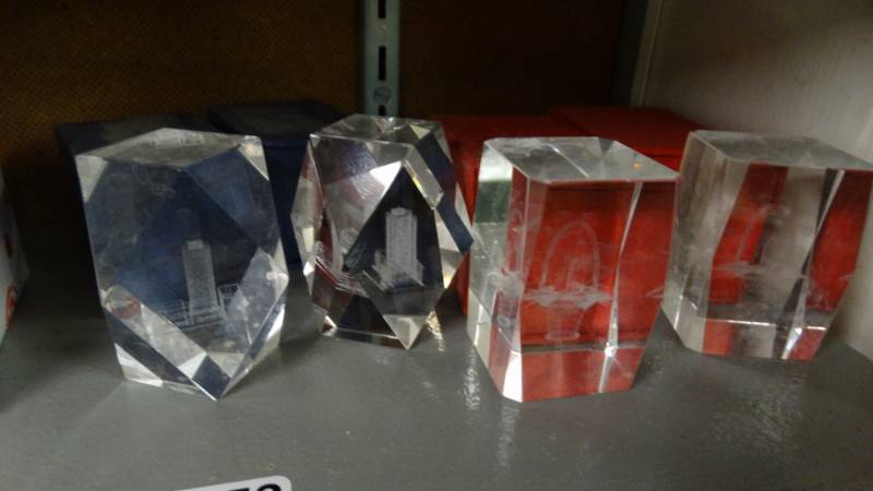 lot 10952 image: Laser etched glass cubes and light base.