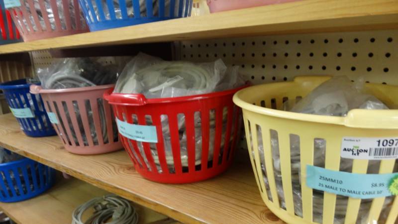 lot 10974 image: Lot of cables male to female & male to bare ends in baskets.