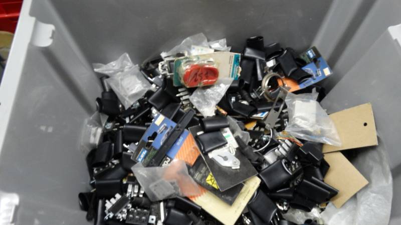 lot 17602 image: Bin of misc electrical hardware.