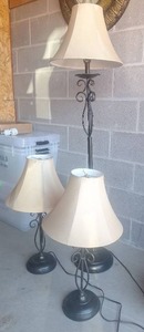 lot 10 image: (3) Lamp Set,  Iron Scroll Floor and Table Lamp - Tested, Work