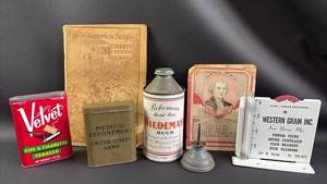 lot 23 image: Vintage Tins, Pamphlets and Rain Gauge