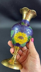 lot 31 image: Enameled Brass Vase (Approximately 7.5 inches tall)