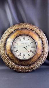 lot 67 image: Buchanan Clock Co. Ornate Copper Finish Metal Rim Wall Clock Approximately 24 Inches Diameter