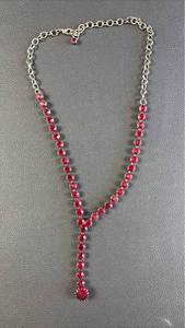 lot 70 image: High Quality Red Rhinestone Y-Drop Statement Necklace