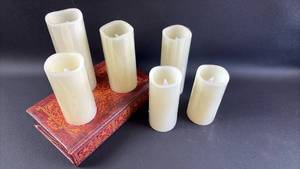 lot 306 image: Wax Feel (wrapped to protect finish) Battery Operated Candles and Book Shaped Treasures Box