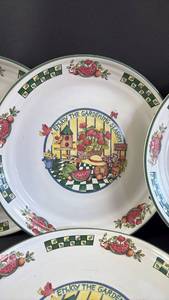lot 316 image: Ceramic Garden Theme Dinner Plates 11 Inches Diameter Deep Rim Set of 6