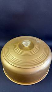 lot 330 image: Vintage Aluminum Gold Colored Round Cake Carrier Lid (no plate) 11.5 inches diameter