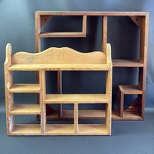 lot 335 image: Wooden Display Shelves with Multiple Compartments Approximately 17 by 20 Inches and 23 by 23 Inches