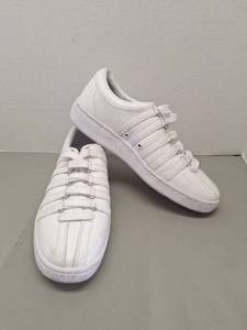lot 101 image: K-Swiss Classic White Leather Tennis Sneakers, Size 8.5
