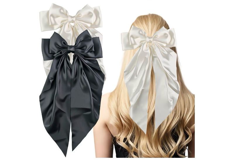 lot 2078 image: 2 PCS White Black Hair Bows Valentines Day Gifts for Her - Hair Accessories for Women Girls  Cute Clips Claws Barrettes for Mom - Christmas Birthday  Easter Basket Stuffers