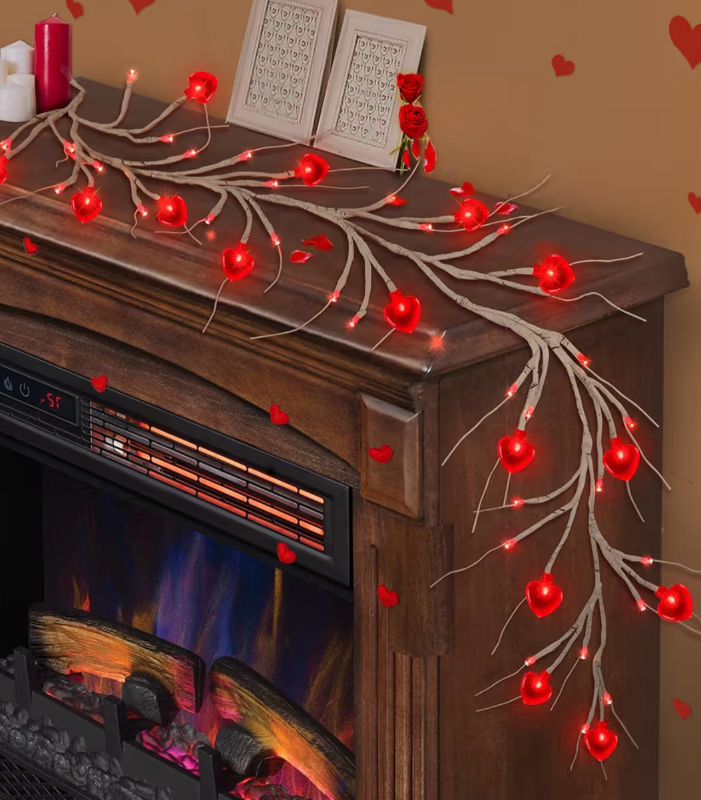 lot 2093 image: Timer Valentines Day Decor Willow Vine with Red Heart Lights, 5FT 45 LED Valentines Day Garland with Light Battery Operated 8 Modes Valentines Day Lights Romantic Decorations for Home Table Wall