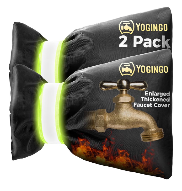 lot 2113 image: Outdoor Faucet Covers for Winter Freeze Protection, Hose Bib Covers for Winter, Water Spigot Cover Winter Insulated, 2 Pack 6.7 x 9.5 Pipe Wrap Insulation Cover Socks Outside Faucet Freeze Protector