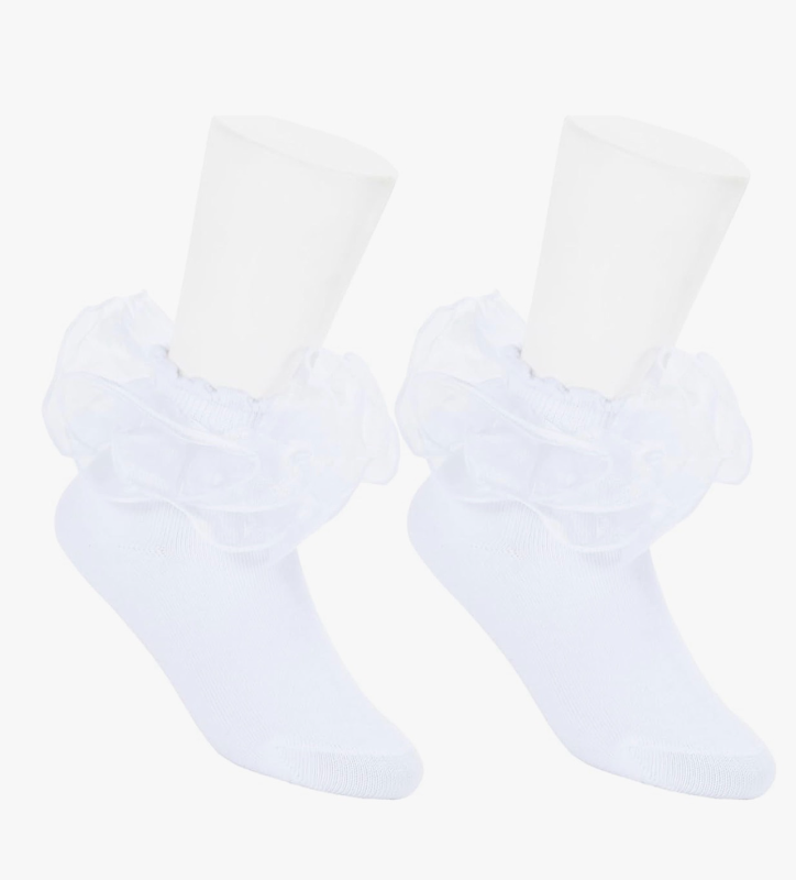 lot 2206 image: Toddler Socks Girls Kids Cute Big Double-Layer Lace Frilly Dress Ruffle Socks for Little Girls 2 Pairs