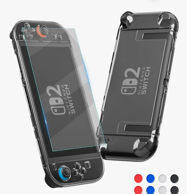 lot 2213 image: FUNDIARY Clear Skins for Nintendo Switch 2 Shell PC Hard Case Protector Switch 2 Transparent Protective Cover Accessories with Screen Protector and 8 Thumb Caps - Not Easy to Fall Off