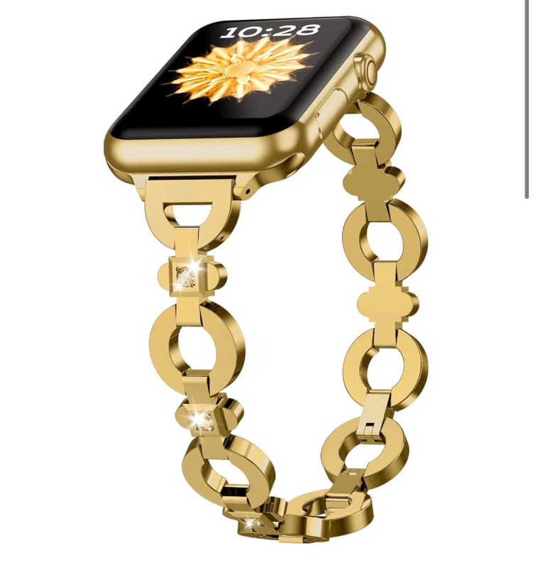 lot 2246 image: TAURI Metal Band for Apple Watch Bands 38404142mm, Adjustable Bling Diamonds Strap Fashion Cute Chain Thin Bracelet for iWatch SE 32, Series 987654321, Women- Gold