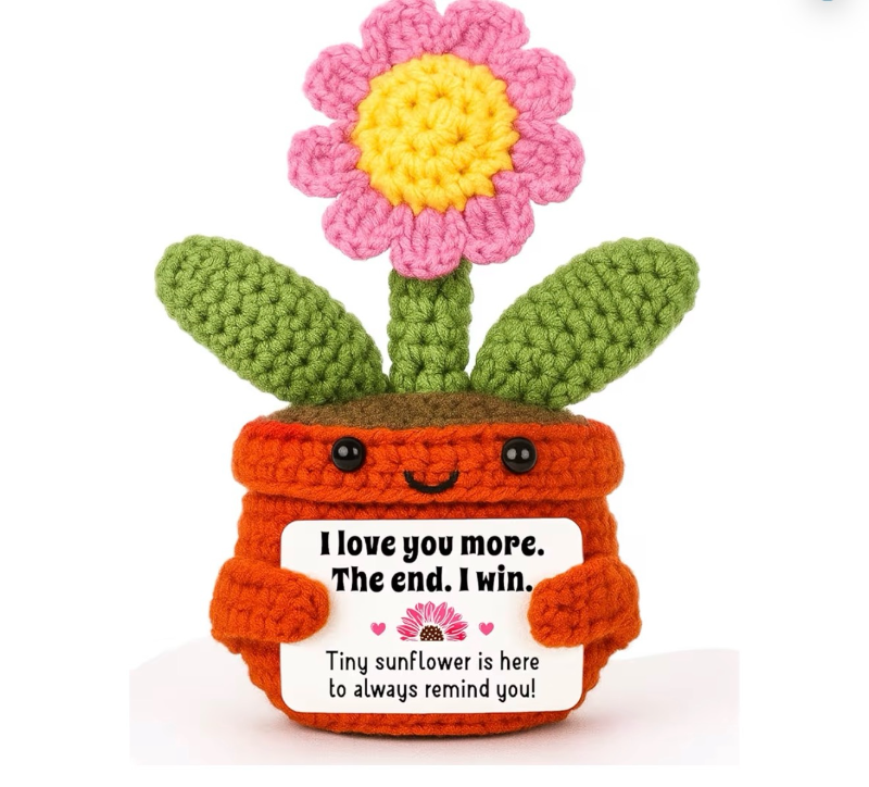 lot 2258 image: ini Pink Crochet Sunflower Gift for Girlfriend, Positive Crochet Sunflower for Wife Mom, Desk Accessories, Retirement Thank You Get Well Appreciation Gifts for Women, Occupational Therapy Gifts