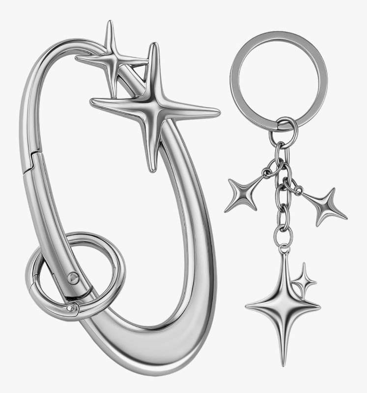 lot 2261 image: Zkptops 2Pcs Star Carabiner Y2K Keychain Aesthetic Star Moon Keychain Silver Fashion Key Chain Key Ring Accessory for Men Women