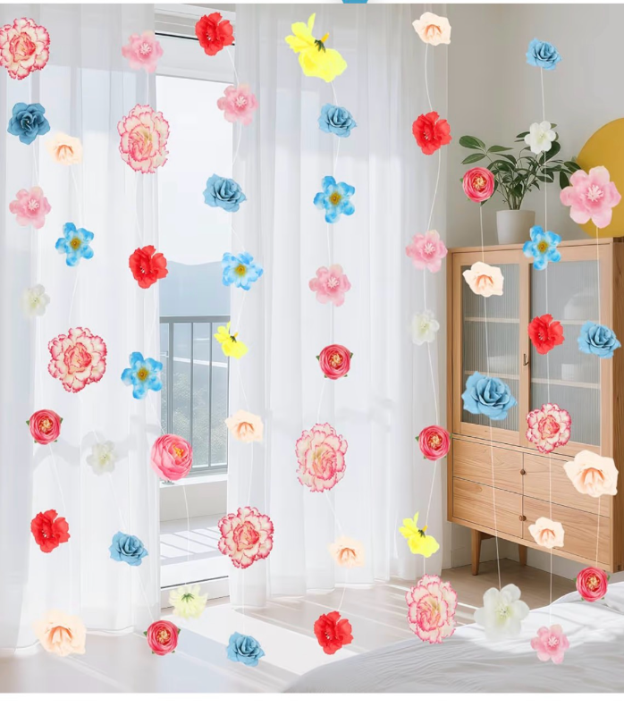 lot 2290 image: Artificial Flowers Garlands Hanging Flowers Decorations Faux Silk Flora Fake Vines with Hooks for Backdrop Curtain Wall Ceiling Wedding Arch Party Decorations, 6PCS