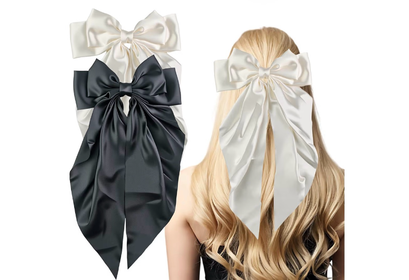 lot 2294 image: 2 PCS White Black Hair Bows Valentines Day Gifts for Her - Hair Accessories for Women Girls  Cute Clips Claws Barrettes for Mom - Christmas Birthday  Easter Basket Stuffers