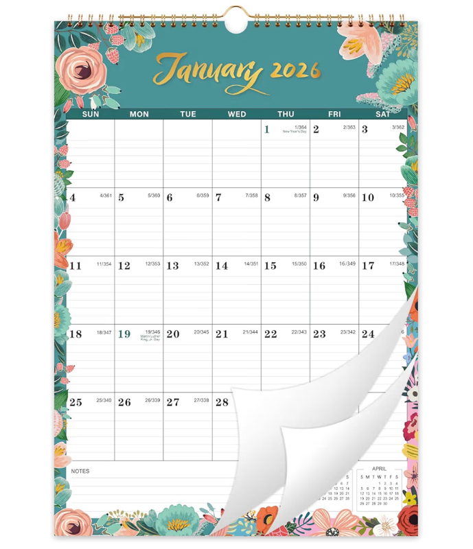 lot 2299 image: 2026 Wall Calendar - 2026 Calendar from Jan. 2026 to Dec. 2026, 2026 Calendar 12 Month, 12x17, Large Ruled Blocks Perfect for Home or Office
